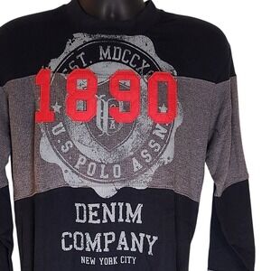 U.S. Polo Assn. Graphic Long Sleeve Thermal‎ Shirt Denim Company Black Gray M